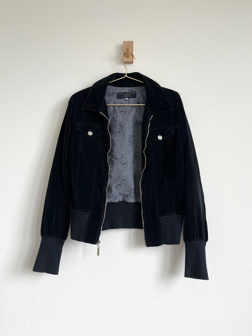 Vintage Juicy Couture Y2K Whimsigoth Velvet Bomber Zip Up Jacket - Size L